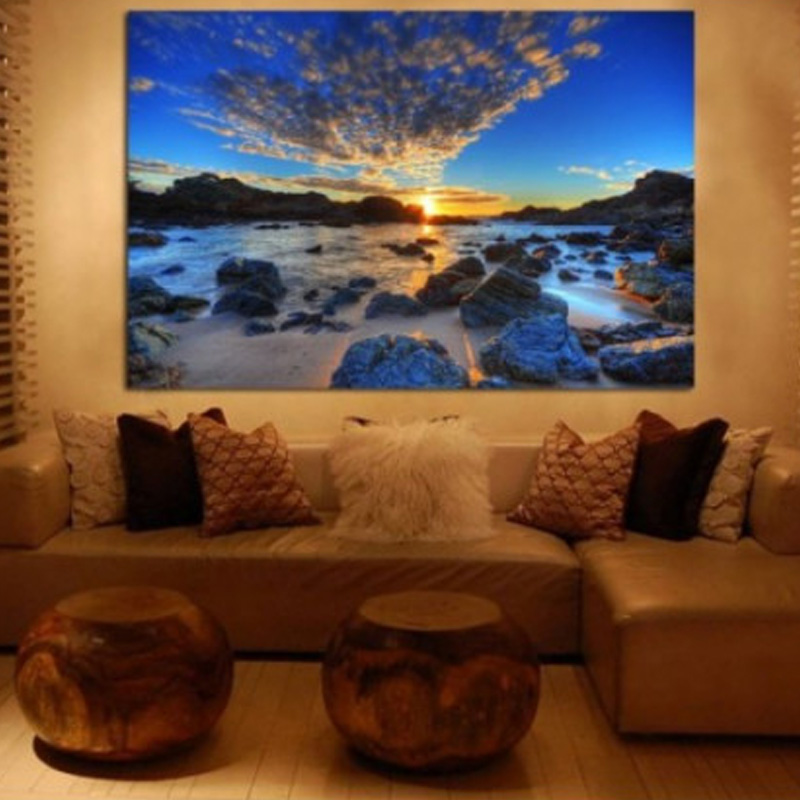Πίνακας σε καμβά με Θάλασσα με ηλιοβασίλεμα στα βράχια